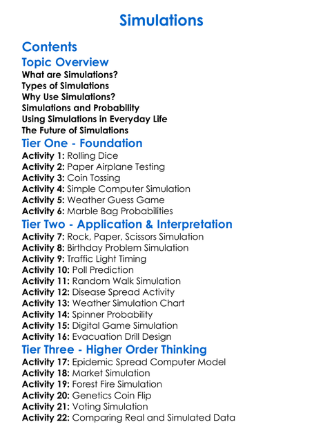 Simulations Worksheet Activity Booklet