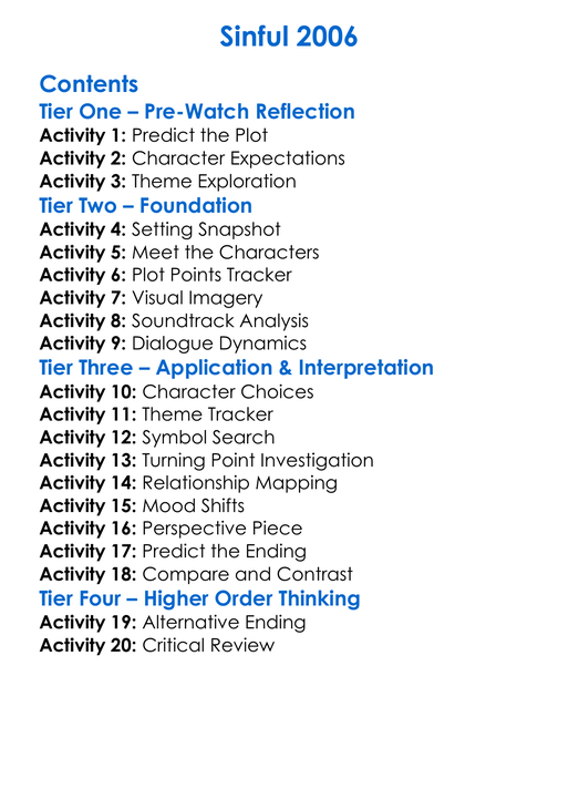 Sinful 2006 Worksheet Activity Booklet