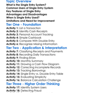 Single Entry System Worksheet Activity Booklet