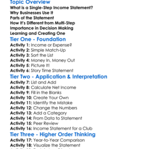 Single-Step Income Statement Worksheet Activity Booklet