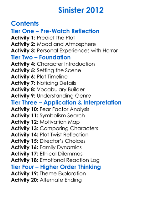 Sinister 2012 Worksheet Activity Booklet