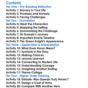 Sir Gawain And The Green Knight Unknown Worksheet Activity Booklet
