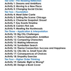 Sister Carrie Theodore Dreiser Worksheet Activity Booklet