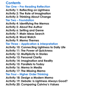 Six Memos For The Next Millennium Italo Calvino Worksheet Activity Booklet