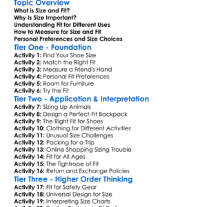 Size And Fit Considerations Worksheet Activity Booklet