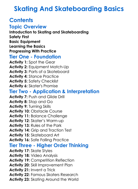 Skating And Skateboarding Basics Worksheet Activity Booklet