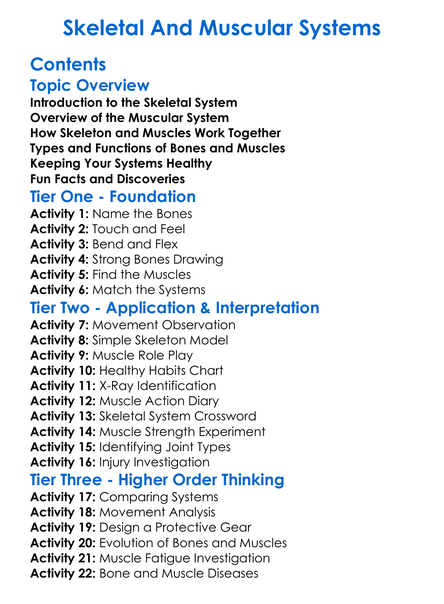 Skeletal And Muscular Systems Worksheet Activity Booklet