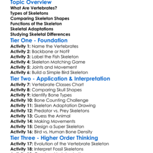 Skeletal Differences In Vertebrates Worksheet Activity Booklet