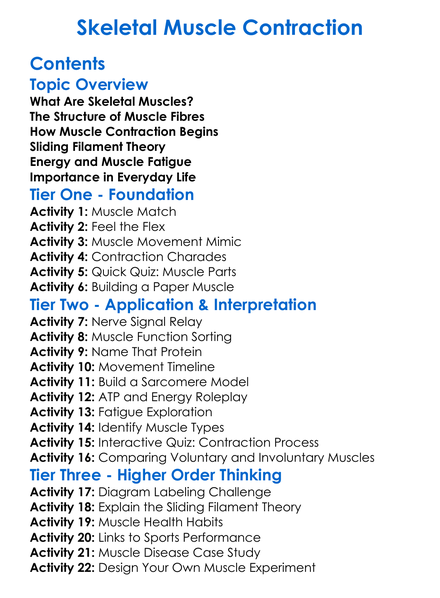 Skeletal Muscle Contraction Worksheet Activity Booklet