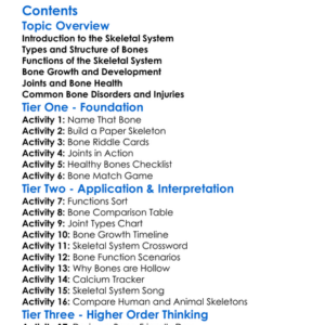 Skeletal System Bone Structure And Function Worksheet Activity Booklet