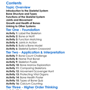 Skeletal System Structure And Function Worksheet Activity Booklet