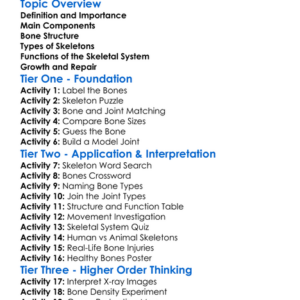 Skeletal System Structure Worksheet Activity Booklet