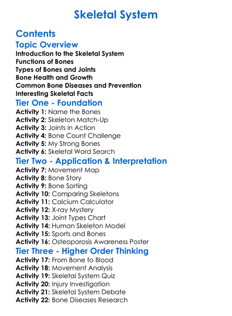 Skeletal System Worksheet Activity Booklet