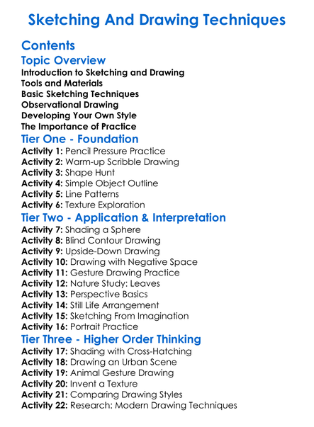 Sketching And Drawing Techniques Worksheet Activity Booklet