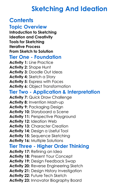 Sketching And Ideation Worksheet Activity Booklet