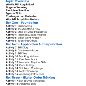 Skill Acquisition And Practice Worksheet Activity Booklet
