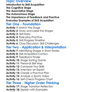Skill Acquisition Stages Worksheet Activity Booklet