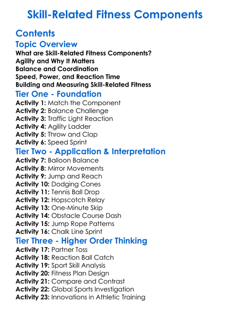 Skill-Related Fitness Components Worksheet Activity Booklet
