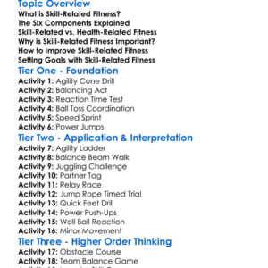 Skill-Related Fitness Concepts Worksheet Activity Booklet