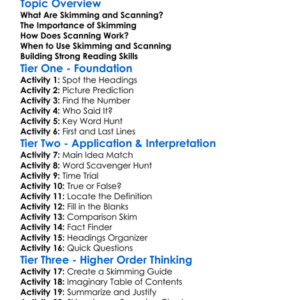 Skimming And Scanning Worksheet Activity Booklet