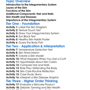 Skin And The Integumentary System Worksheet Activity Booklet