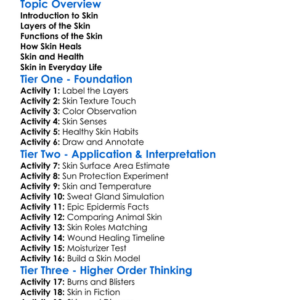 Skin Structure And Function Worksheet Activity Booklet