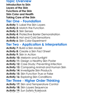 Skin Structure And Functions Worksheet Activity Booklet