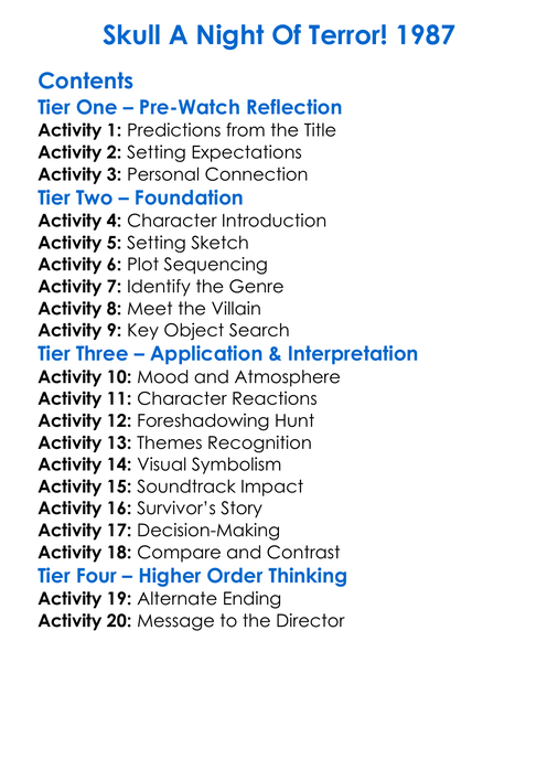 Skull A Night Of Terror 1987 Worksheet Activity Booklet
