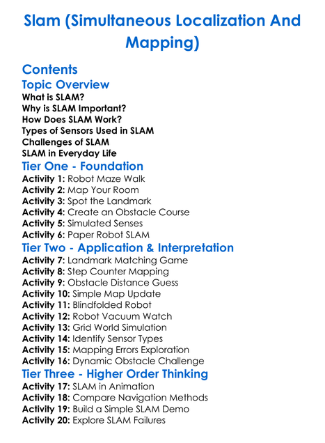 Slam Simultaneous Localization And Mapping Worksheet Activity Booklet