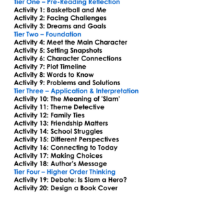 Slam Walter Dean Myers Worksheet Activity Booklet