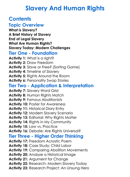 Slavery And Human Rights Worksheet Activity Booklet