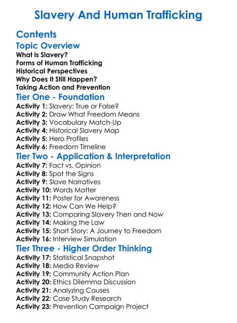Slavery And Human Trafficking Worksheet Activity Booklet