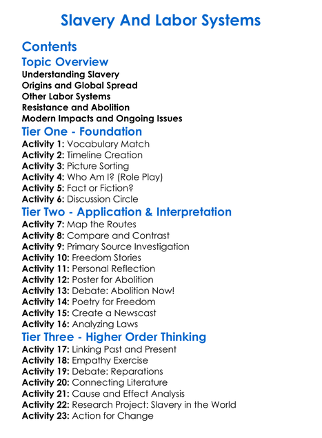 Slavery And Labor Systems Worksheet Activity Booklet