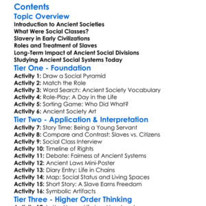 Slavery And Social Classes In Ancient Societies Worksheet Activity Booklet