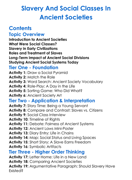 Slavery And Social Classes In Ancient Societies Worksheet Activity Booklet