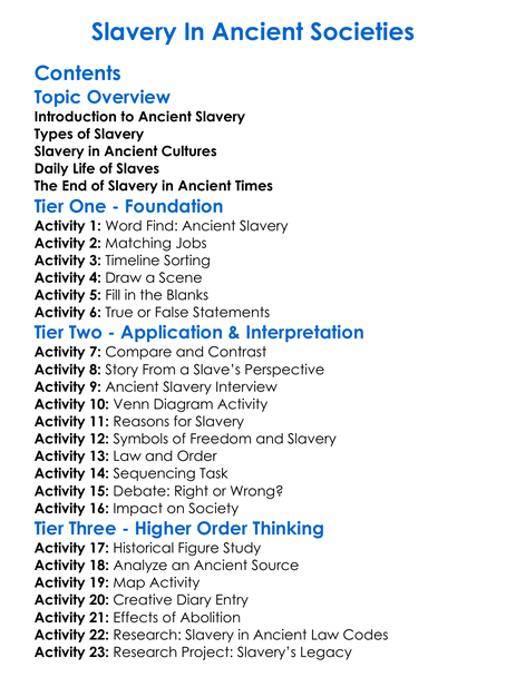 Slavery In Ancient Societies Worksheet Activity Booklet