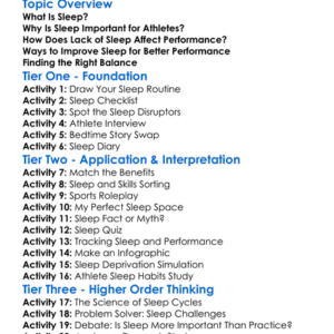 Sleep And Athletic Performance Worksheet Activity Booklet