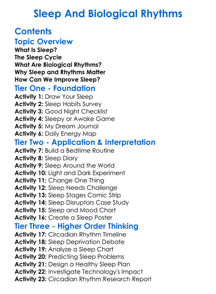 Sleep And Biological Rhythms Worksheet Activity Booklet