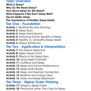 Sleep And Its Importance Worksheet Activity Booklet