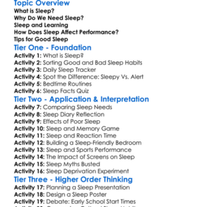 Sleep And Performance Worksheet Activity Booklet