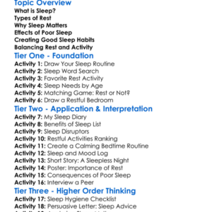 Sleep And Rest Importance Worksheet Activity Booklet