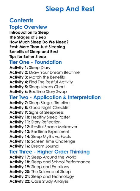 Sleep And Rest Worksheet Activity Booklet
