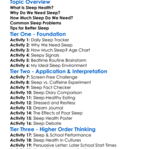 Sleep Health Worksheet Activity Booklet
