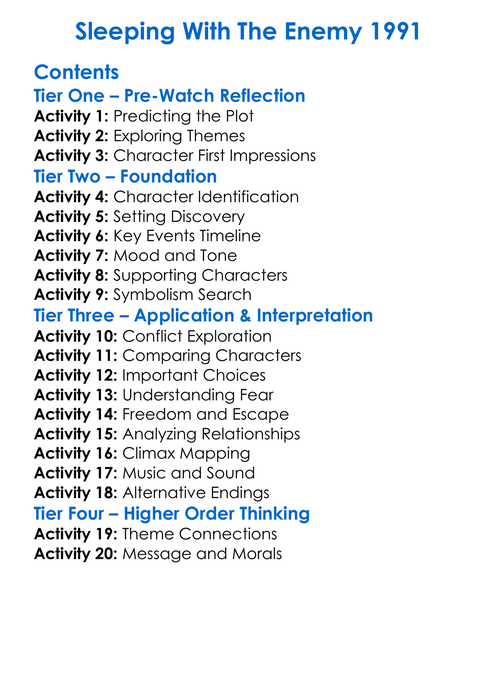 Sleeping With The Enemy 1991 Worksheet Activity Booklet