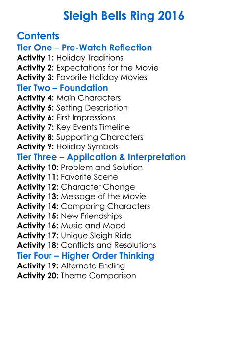 Sleigh Bells Ring 2016 Worksheet Activity Booklet