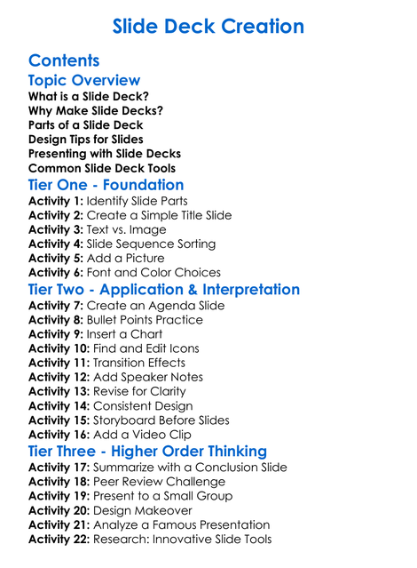 Slide Deck Creation Worksheet Activity Booklet