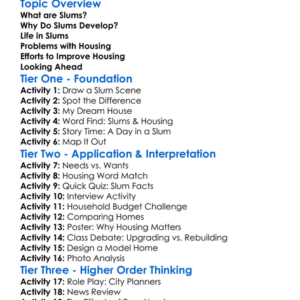 Slums And Housing Worksheet Activity Booklet