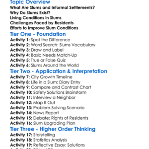 Slums And Informal Settlements Worksheet Activity Booklet