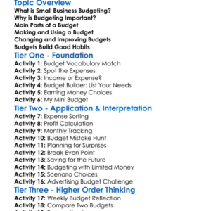 Small Business Budgeting Worksheet Activity Booklet