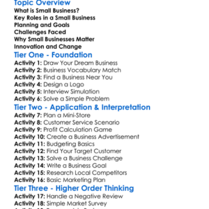 Small Business Management Worksheet Activity Booklet